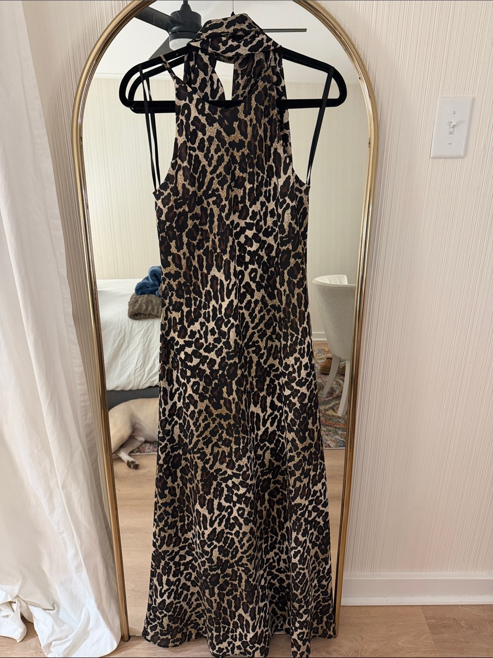 Halter Leopard Print Maxi Dress in Brown/Black